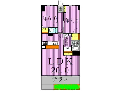 クリオ柏(2LDK/1階)の間取り写真