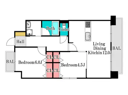 SUN CREST 大安寺(2LDK/9階)の間取り写真