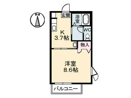 アヴェニール II棟(1K/2階)の間取り写真