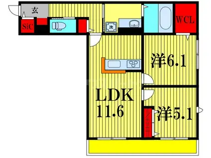 フィカーサ柏の葉(2LDK/1階)の間取り写真