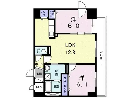 ノースフィールド(2LDK/4階)の間取り写真