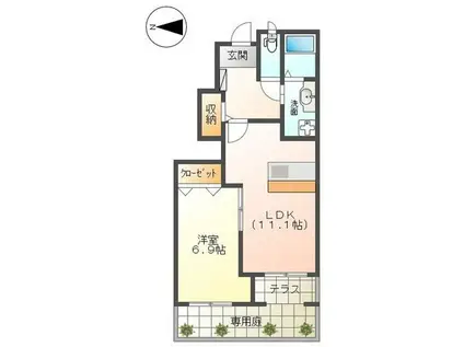 PLUMERIA(1LDK/1階)の間取り写真