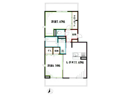 マリボーサ・ブランカ(2LDK/3階)の間取り写真