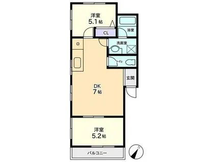 信開セルーラ粟津駅サウス(2DK/2階)の間取り写真