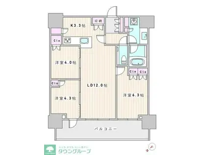 ザ・タワー十条(3LDK/37階)の間取り写真