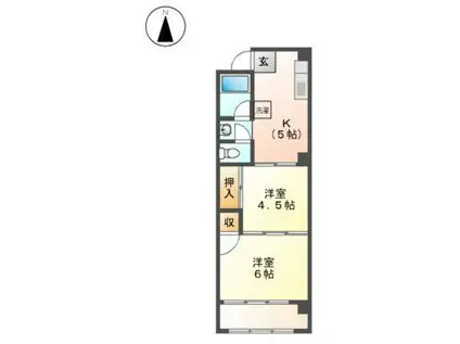 トータス駒止(2K/4階)の間取り写真