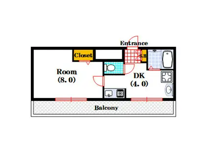 ベルファイブ(1DK/4階)の間取り写真