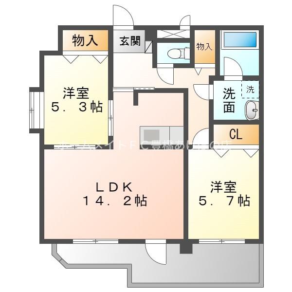 サンフィオーレ中郷(2LDK/4階)の間取り写真