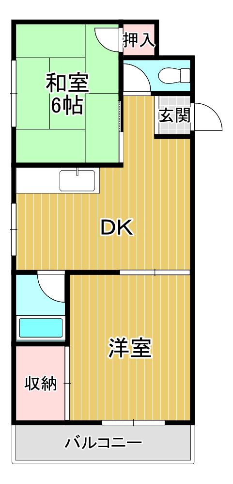 AKマンション(2DK/1階)の間取り写真