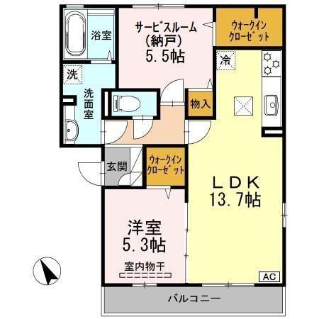 クラシックリボン(1LDK/1階)の間取り写真