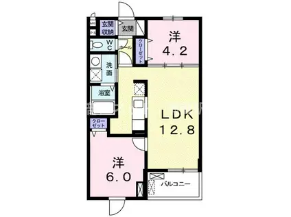 SAYA RIS 栗東(2LDK/4階)の間取り写真