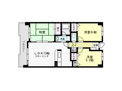 第2世利ビル(3LDK/6階)の間取り写真