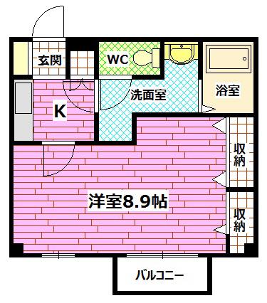 フォブール本町(1K/2階)の間取り写真