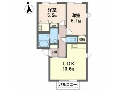 ソディアB(2LDK/1階)の間取り写真