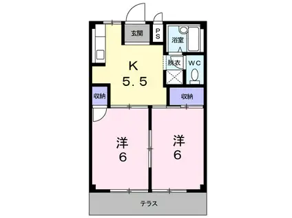 ラベンダーハウス(2K/1階)の間取り写真