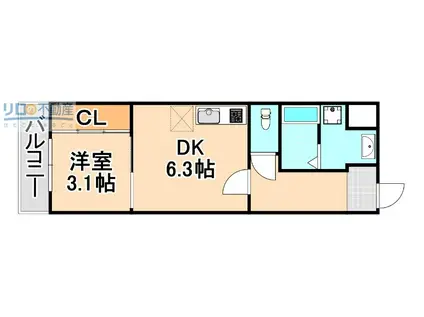 ヴェレーナ北本町(1DK/3階)の間取り写真