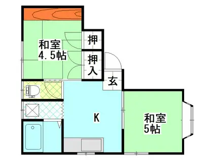 喜多方メゾンオークラ(2K/2階)の間取り写真