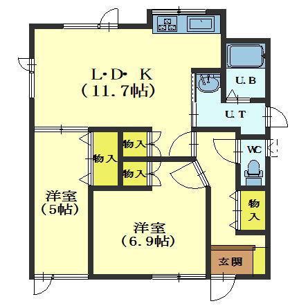 メゾン美原(2LDK/2階)の間取り写真