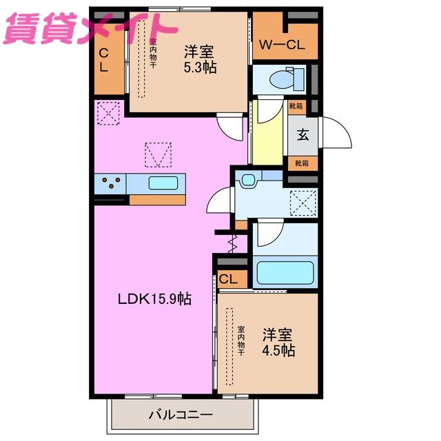 パルミエ I(2LDK/1階)の間取り写真