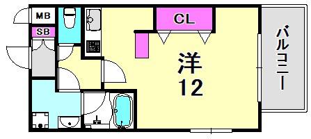 テルマ下祗園(1K/3階)の間取り写真
