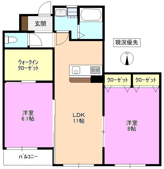メルベージュN(2LDK/3階)の間取り写真