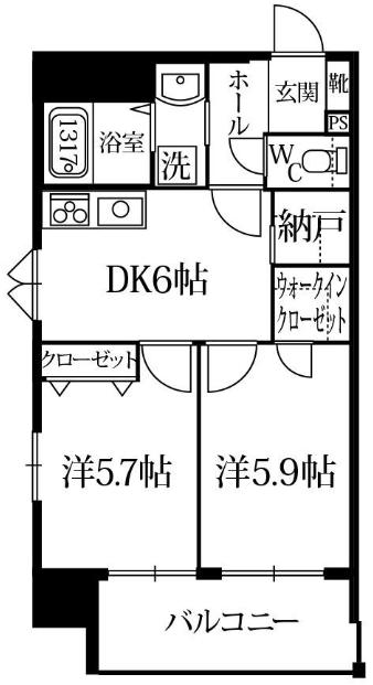 POND MUM・HAKATA(2DK/4階)の間取り写真
