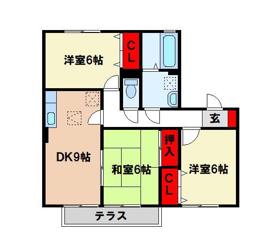 パルマローザ(3DK/1階)の間取り写真