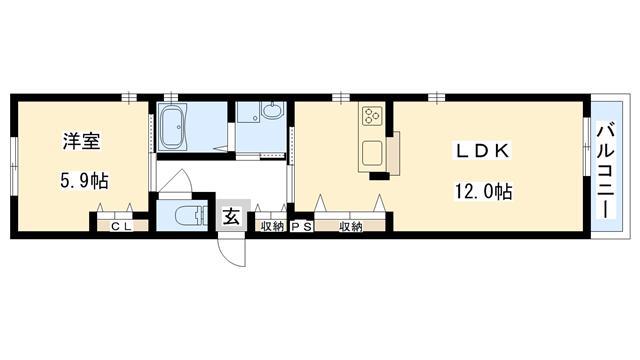 /カーサベルデ今市(1LDK/2階)の間取り写真
