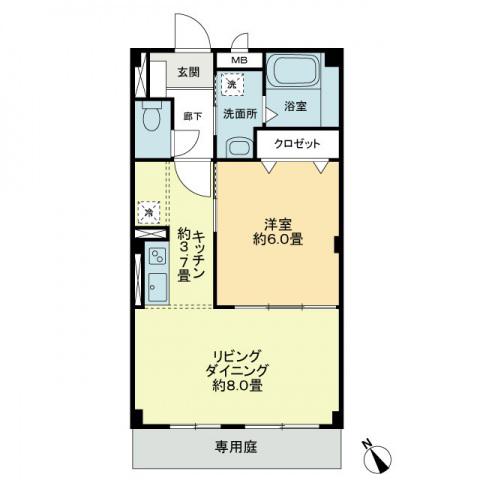 フォブールイノツ(1LDK/1階)の間取り写真