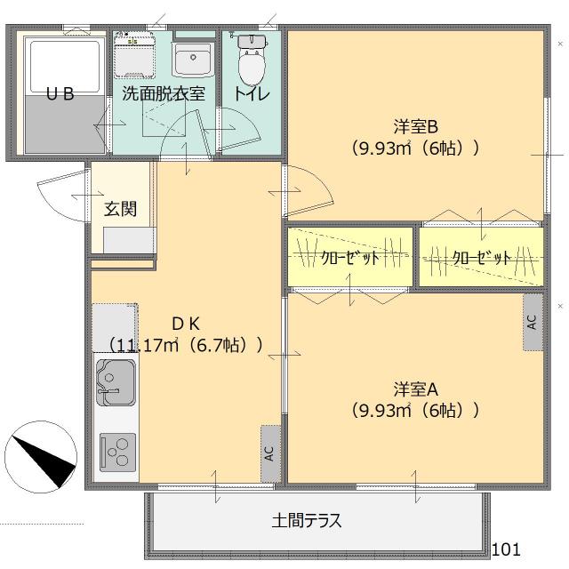 YMコーポ(2DK/1階)の間取り写真