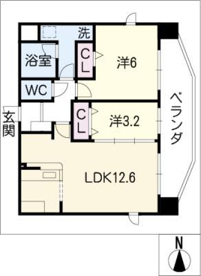アランヴェール覚王山(2LDK/10階)の間取り写真