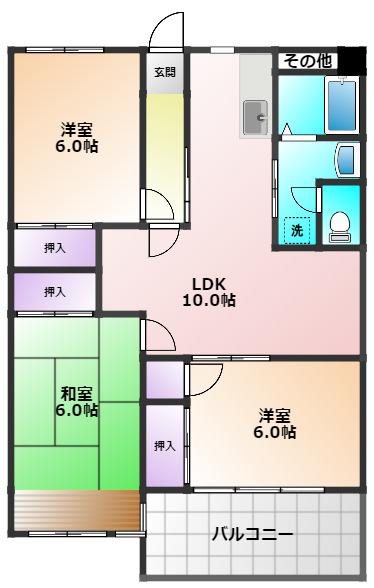 タイガグリーンヒル(3LDK/2階)の間取り写真