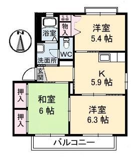 ドリームハイツKEN 1・2・3棟(3K/1階)の間取り写真