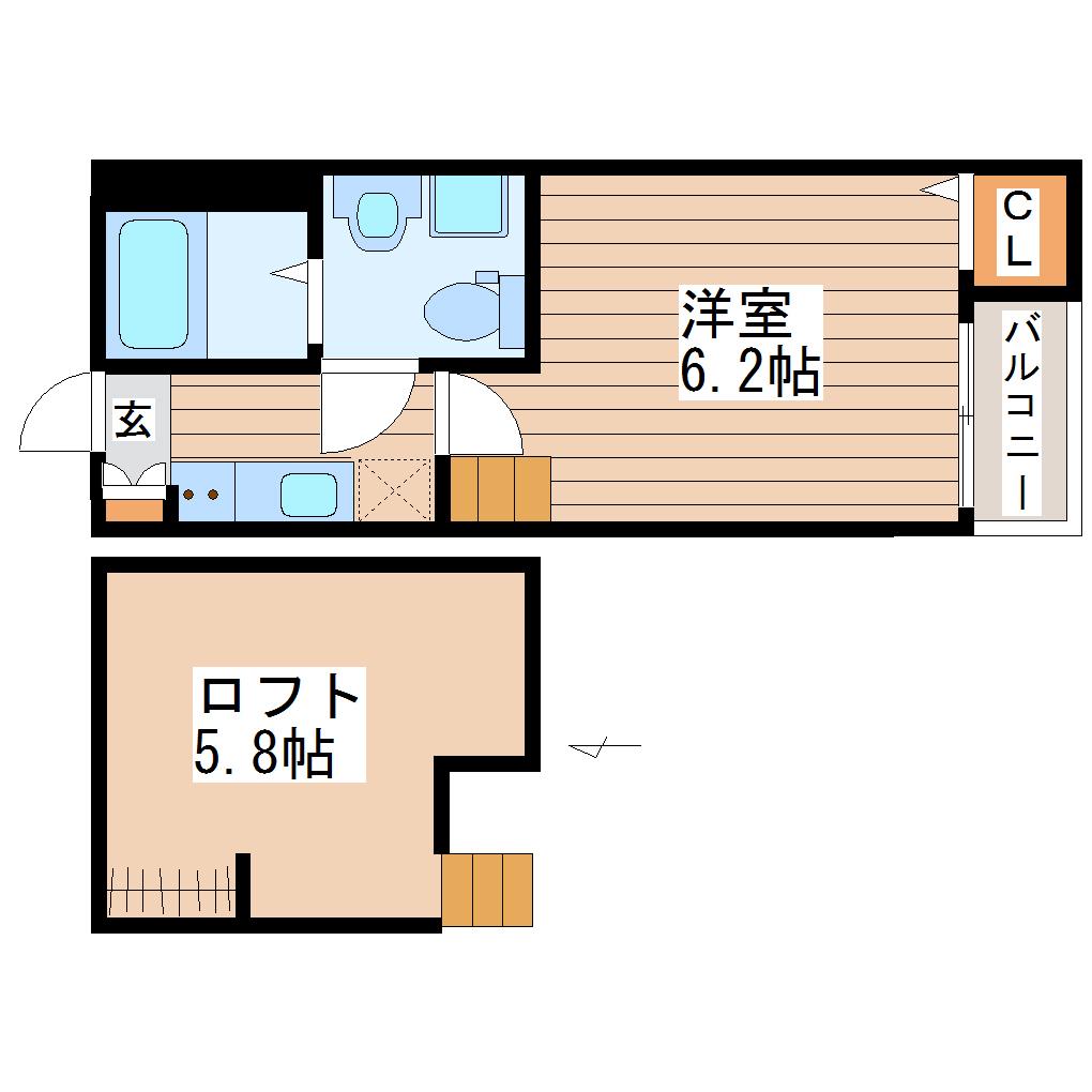 FREUDESLEBEN小田原(1K/2階)の間取り写真