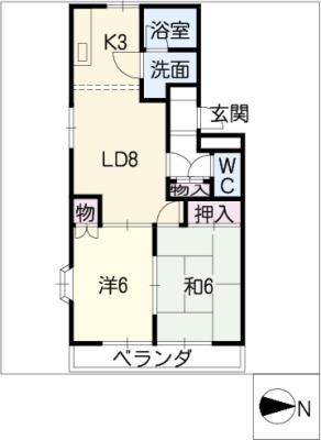コンフォール橘(2LDK/1階)の間取り写真