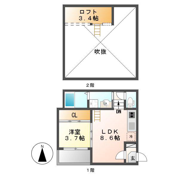 ハーモニック御器所(1LDK/2階)の間取り写真