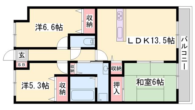 夢ガーデン(3LDK/4階)の間取り写真