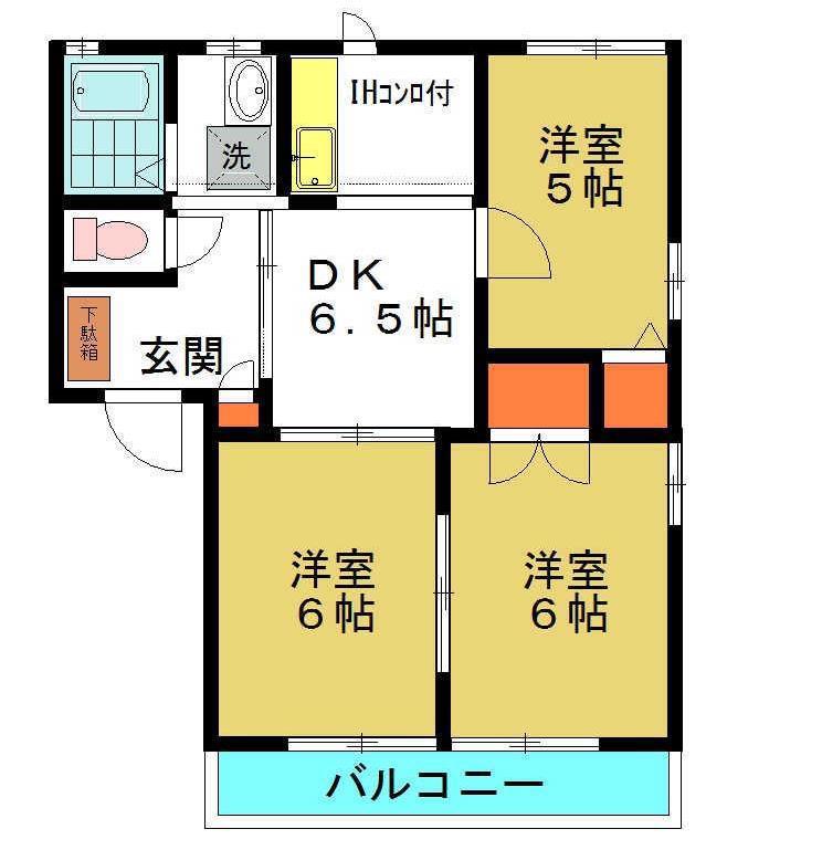 コンフォーレ上中居A(3DK/1階)の間取り写真