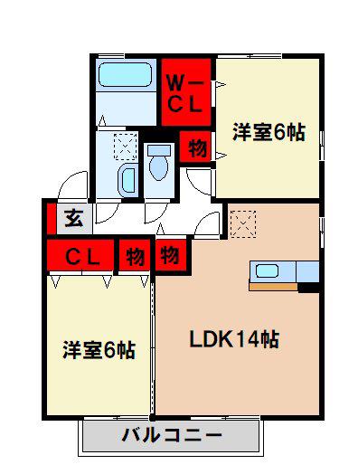 グリーンハイムII(2LDK/2階)の間取り写真