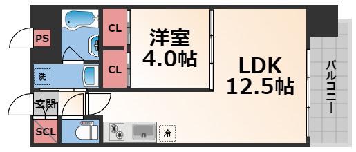 プレジオ八戸ノ里(1LDK/2階)の間取り写真