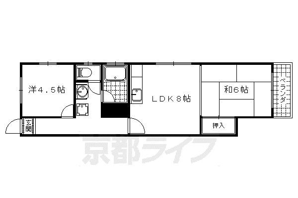 T・山極ハイツ(2LDK/1階)の間取り写真