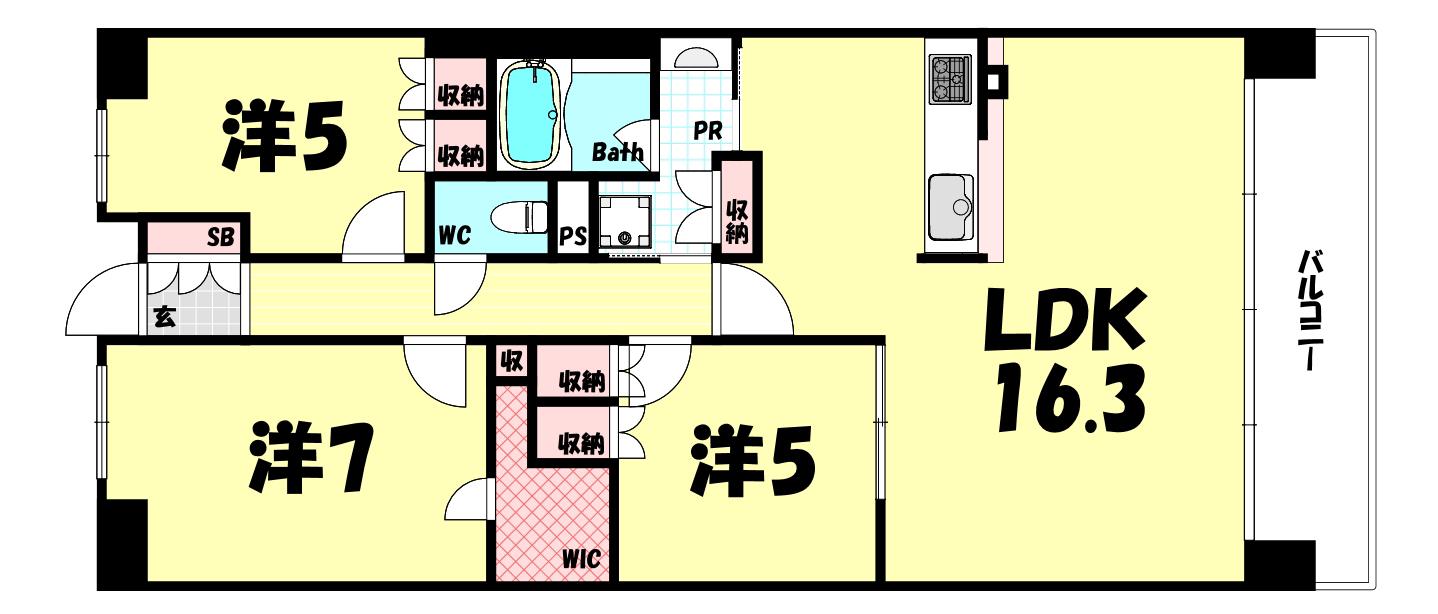 ワコーレシティ神戸三宮(3LDK/4階)の間取り写真