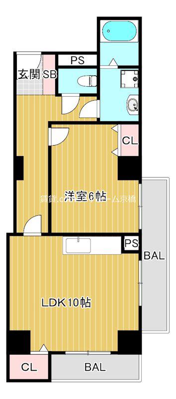 コンチネンタル鶴見(1LDK/4階)の間取り写真