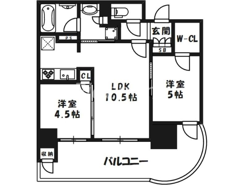 ラシュレ大阪同心(2LDK/14階)の間取り写真