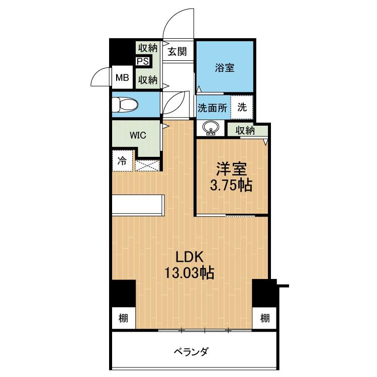 VACHE ROUGE新町(1LDK/8階)の間取り写真