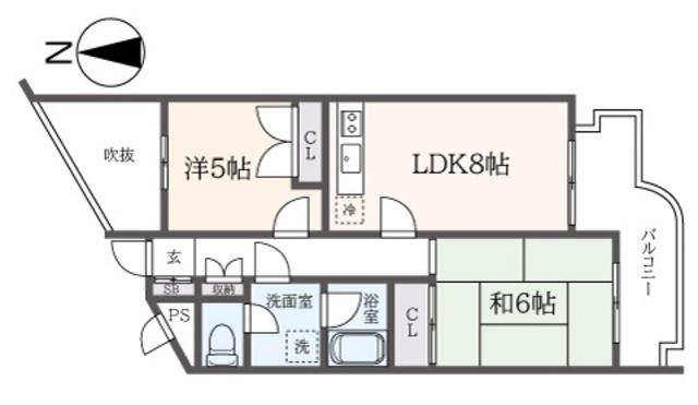 サンヒルズヨコハマ(2LDK/2階)の間取り写真