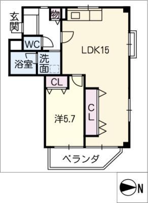 アムール御器所(1LDK/4階)の間取り写真