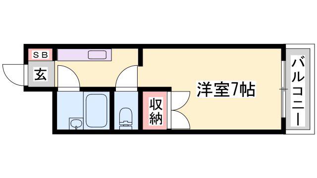 ロッキーコート太子(ワンルーム/2階)の間取り写真