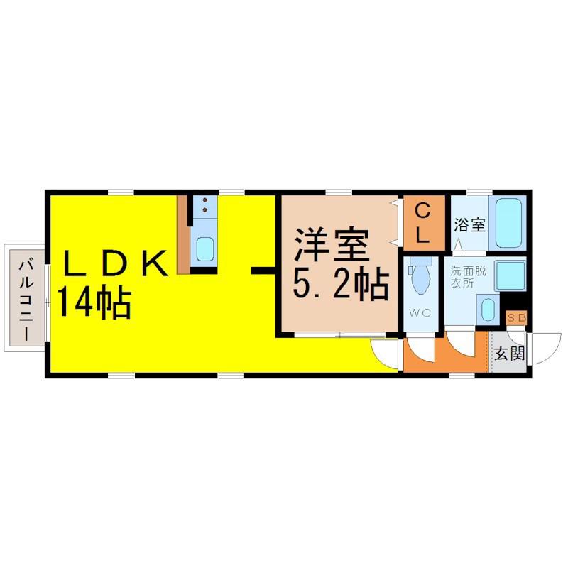 ソレイユ松原(1LDK/2階)の間取り写真