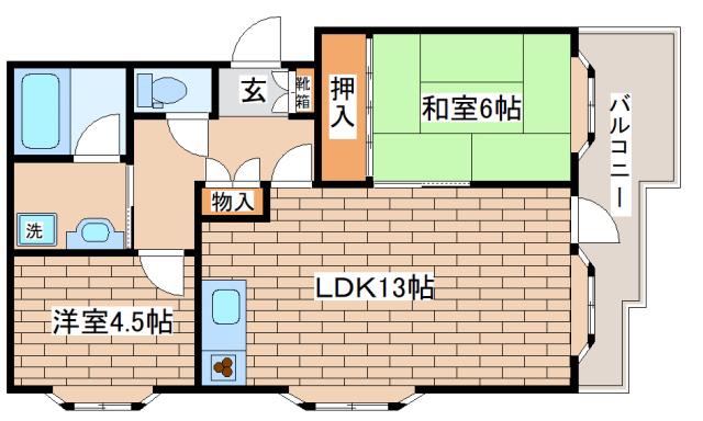 ヴォーン岡本(2LDK/2階)の間取り写真
